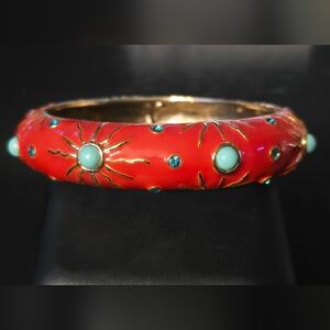 Elegant Red and Gold Tone Enamel Bangle Bracelet